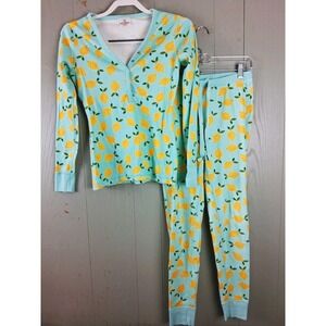 Hanna Andersson Womens 2 Piece Pajamas Set Organic Cotton Small Blue w/ Lemons